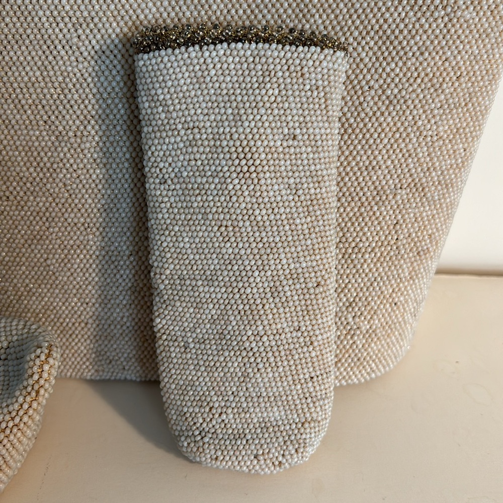 Vintage 3 Pc Seed Pearl Bag Change Purse Glass Case - Picture 2 of 5